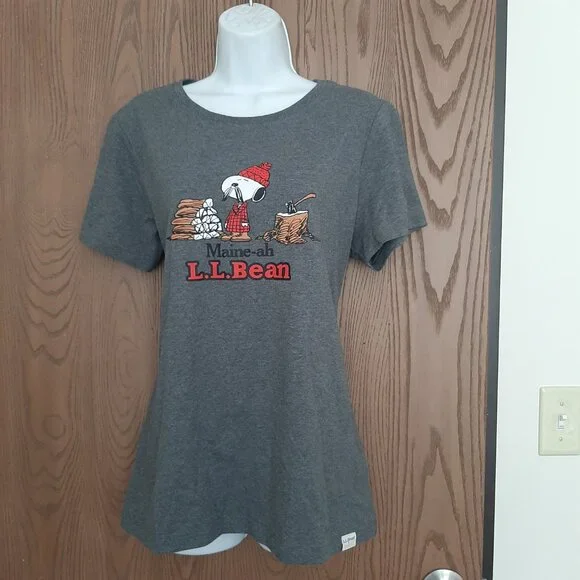 L.L. Bean x Peanuts Womens Gray Snoopy Maine-ah T-Shirt Large Outdoor Lodging - Picture 4 of 6